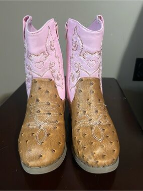PAWZ Pink and Brown Kids Western Cowboy Boots